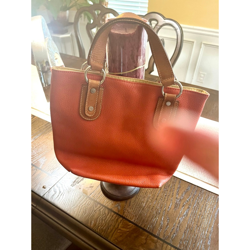 Maurizio Taiuti Orange Italian Pebbled Leather Tote Bag with Brown handles